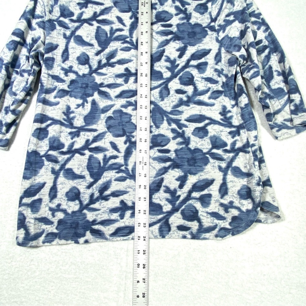 Sonoma Top Women's PL Blue White Floral 3/4 Sleeve Crewneck Stretch Casual Shirt - Picture 11 of 12